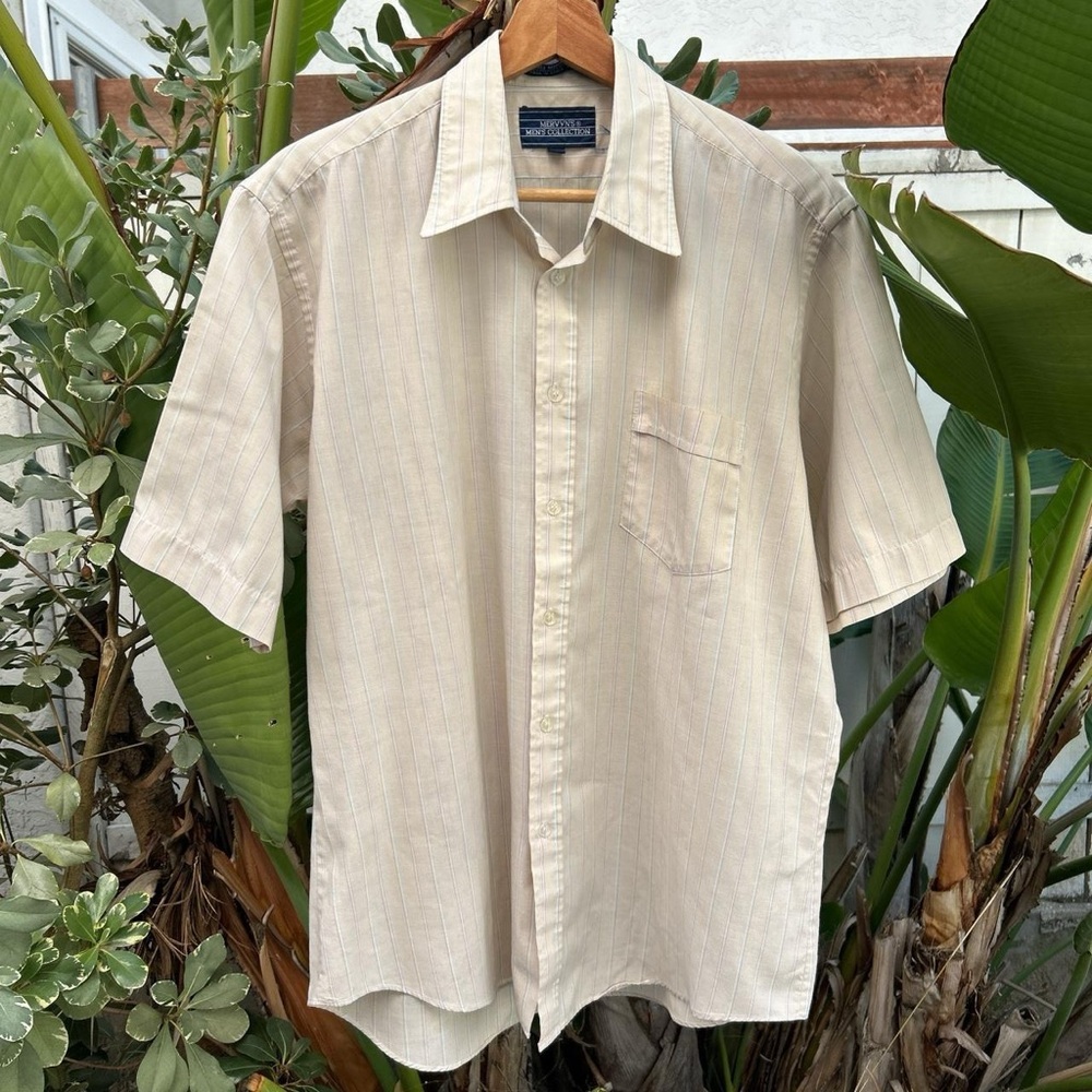Vintage 1990s Mervyn’s Stripe Short Sleeve Shirt XL Beige Korea